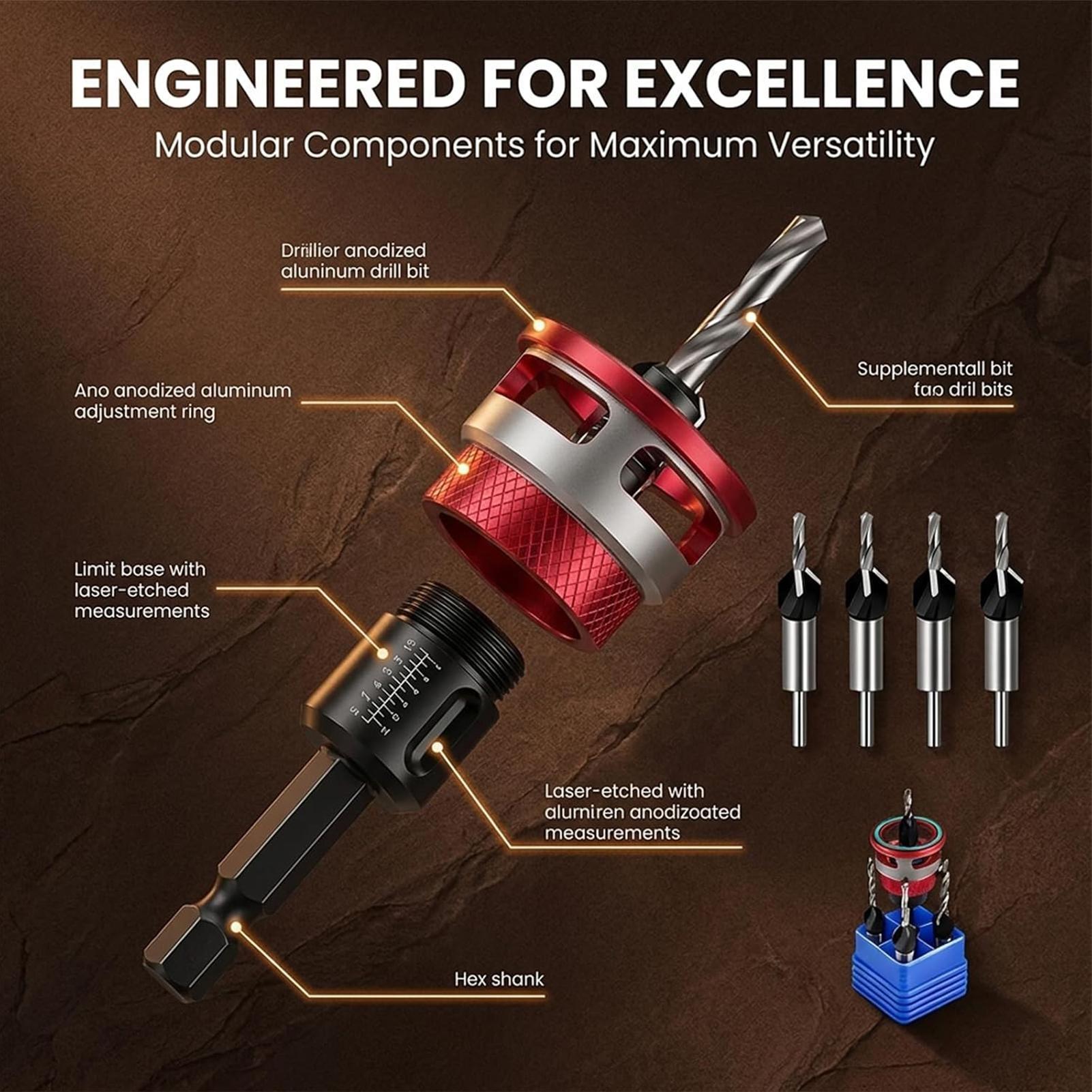 Woodworking Drill - Zestaw wierteł do pogłębiania otworów z